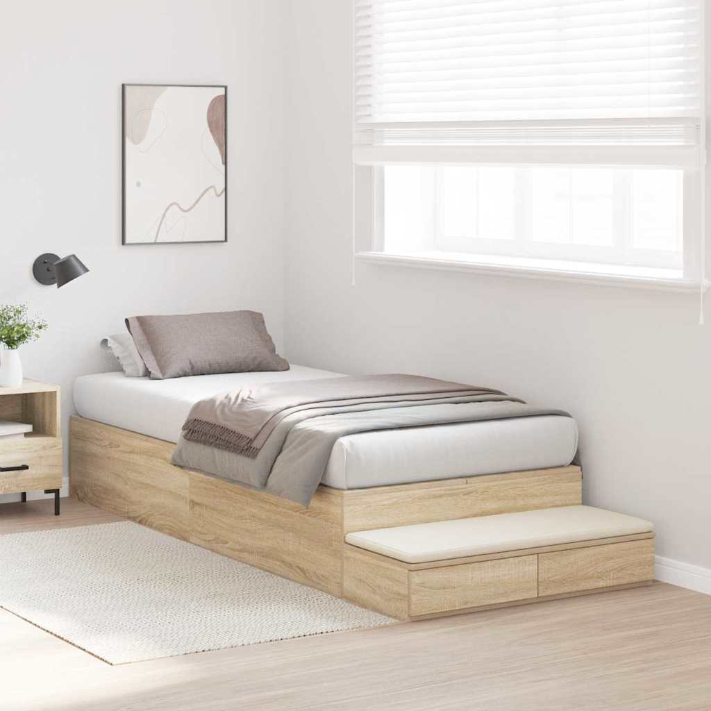 Storage Bed Frame with Drawer 80 cm Engineered Wood Length 200 cm Sonoma Oak 100 cm