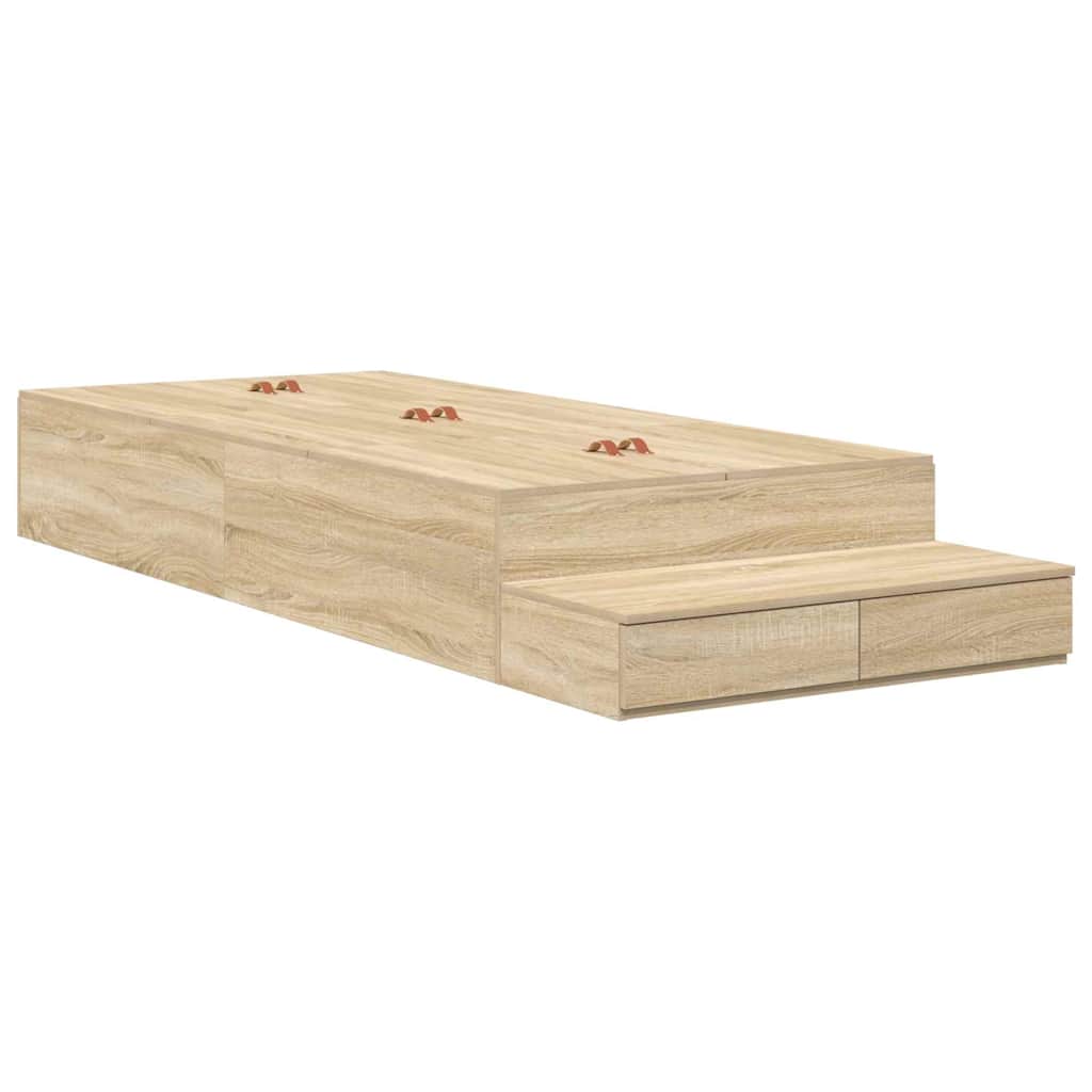 Storage Bed Frame with Drawer 80 cm Engineered Wood Length 200 cm Sonoma Oak 100 cm
