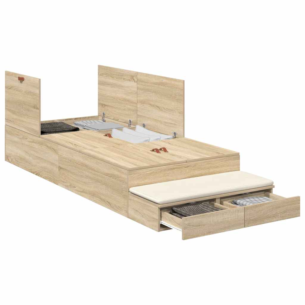 Storage Bed Frame with Drawer 80 cm Engineered Wood Length 200 cm Sonoma Oak 100 cm
