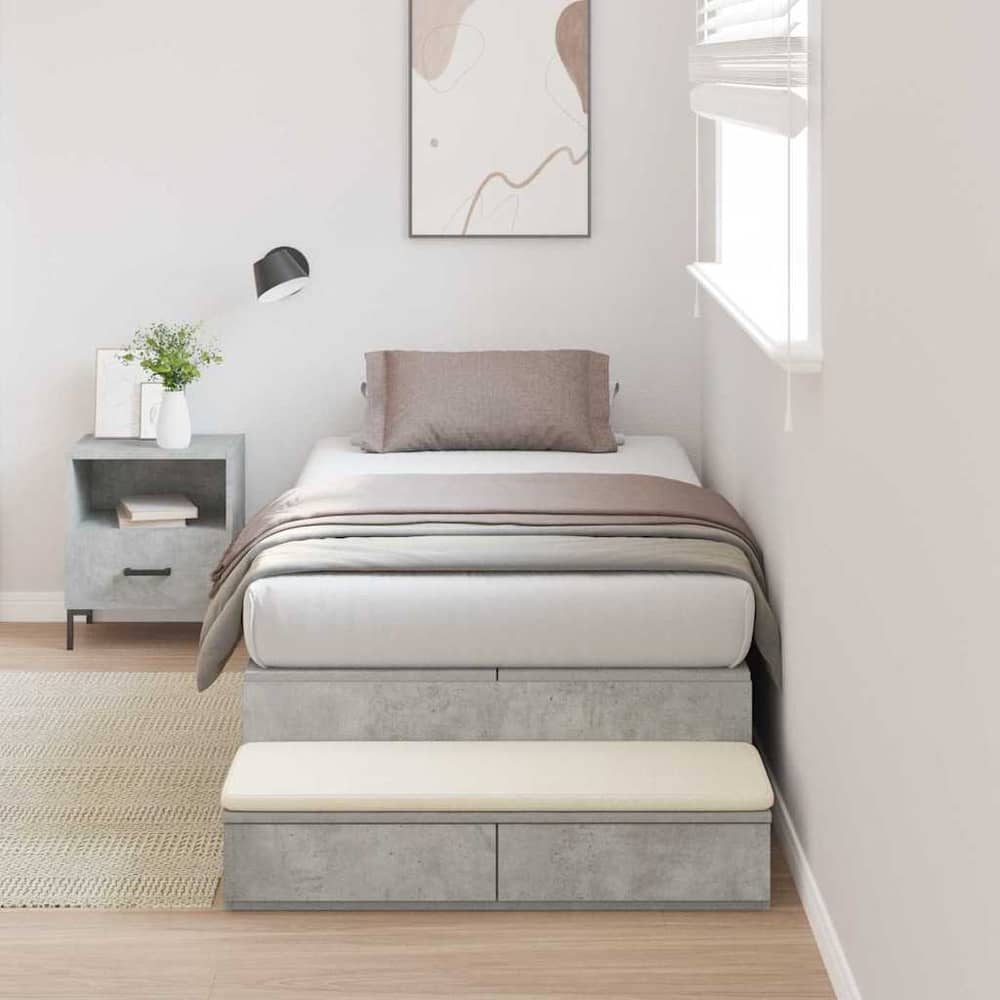Storage Bed Frame Engineered Wood Length Concrete grey