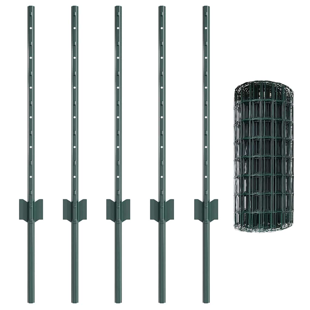 vidaXL Euro Fence with Post 10 x 0.6 m PVC-Coated Steel Green Mesh 5