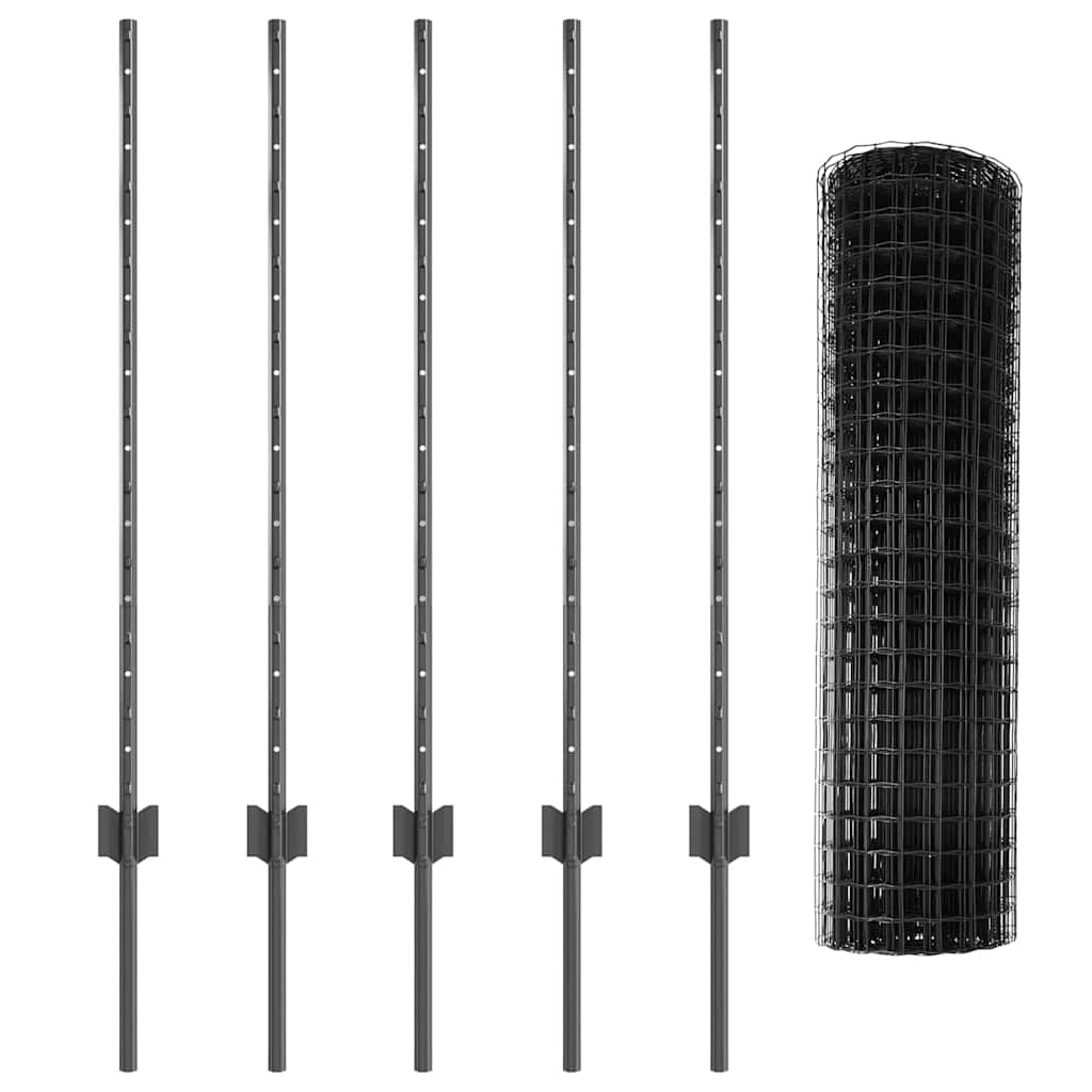 vidaXL Euro Fence with Post 10 x 1 m PVC-Coated Steel Grey Mesh 5