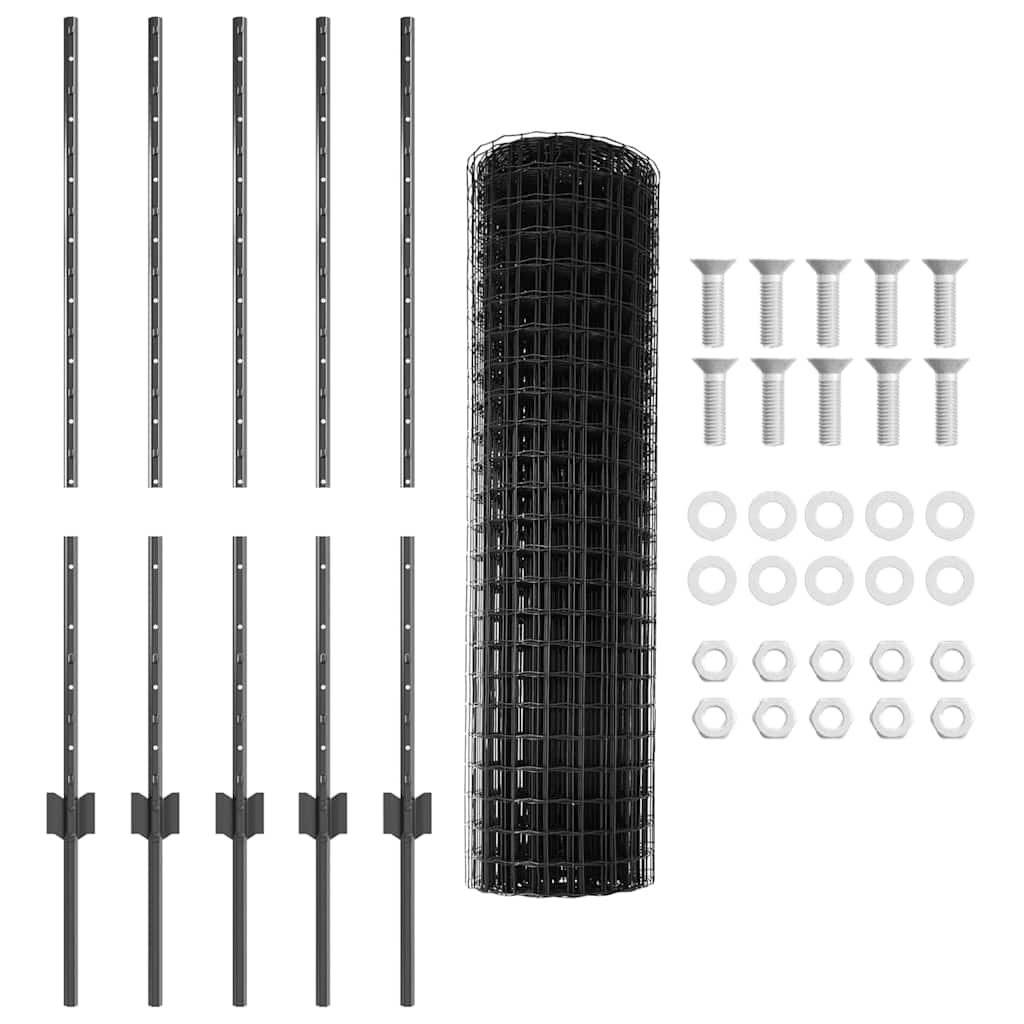 vidaXL Euro Fence with Post 10 x 1 m PVC-Coated Steel Grey Mesh 6