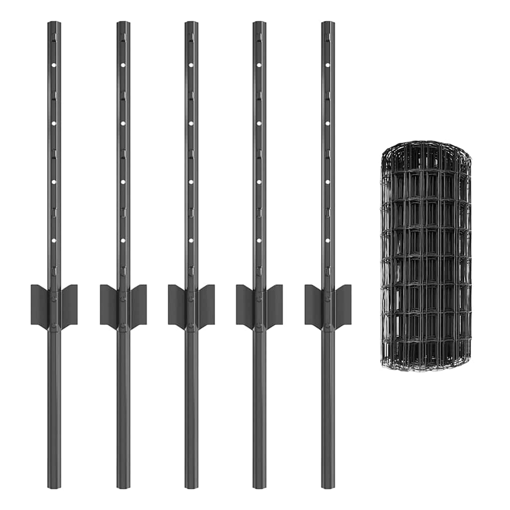 vidaXL Euro Fence with Post 10 x 0.4 m PVC-Coated Steel Grey Mesh 5