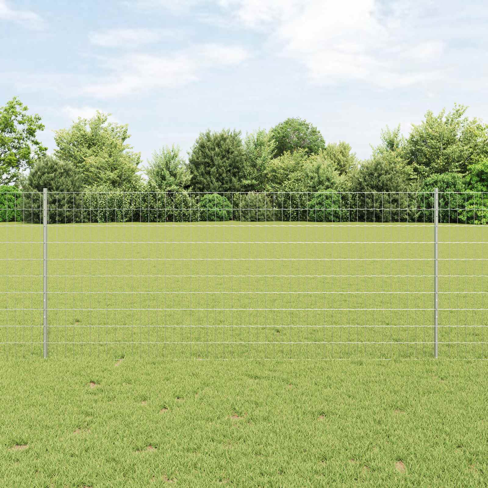 vidaXL Euro Fence with Post 10 x 1 m Galvanised Steel Silver Mesh 1