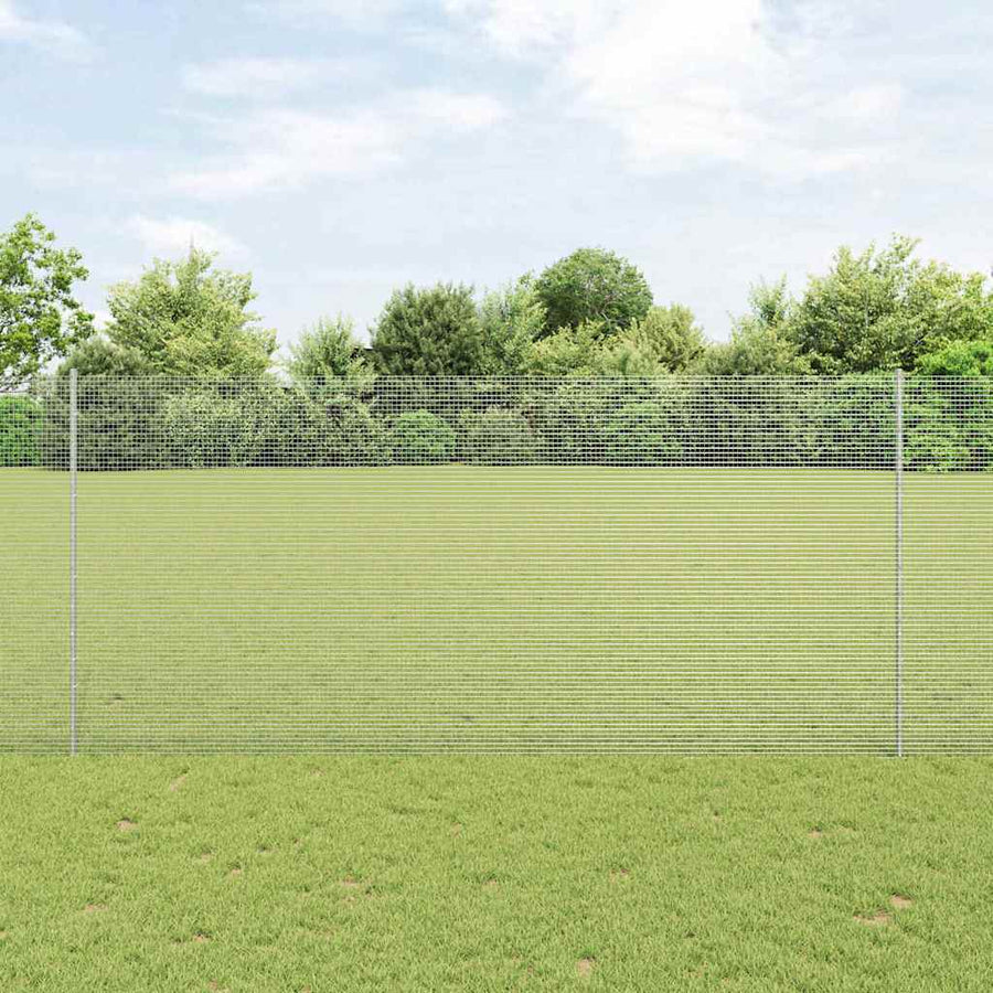 Welded Wire Fence with Posts Galvanised Steel Silver