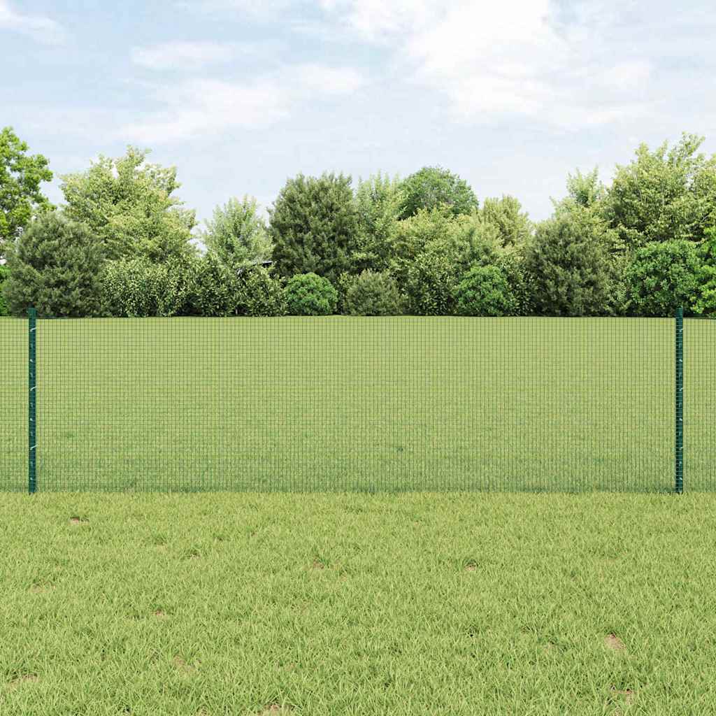 vidaXL Welded Wire Fence with Posts 25 x 0.6 m PVC-Coated Steel Green 1