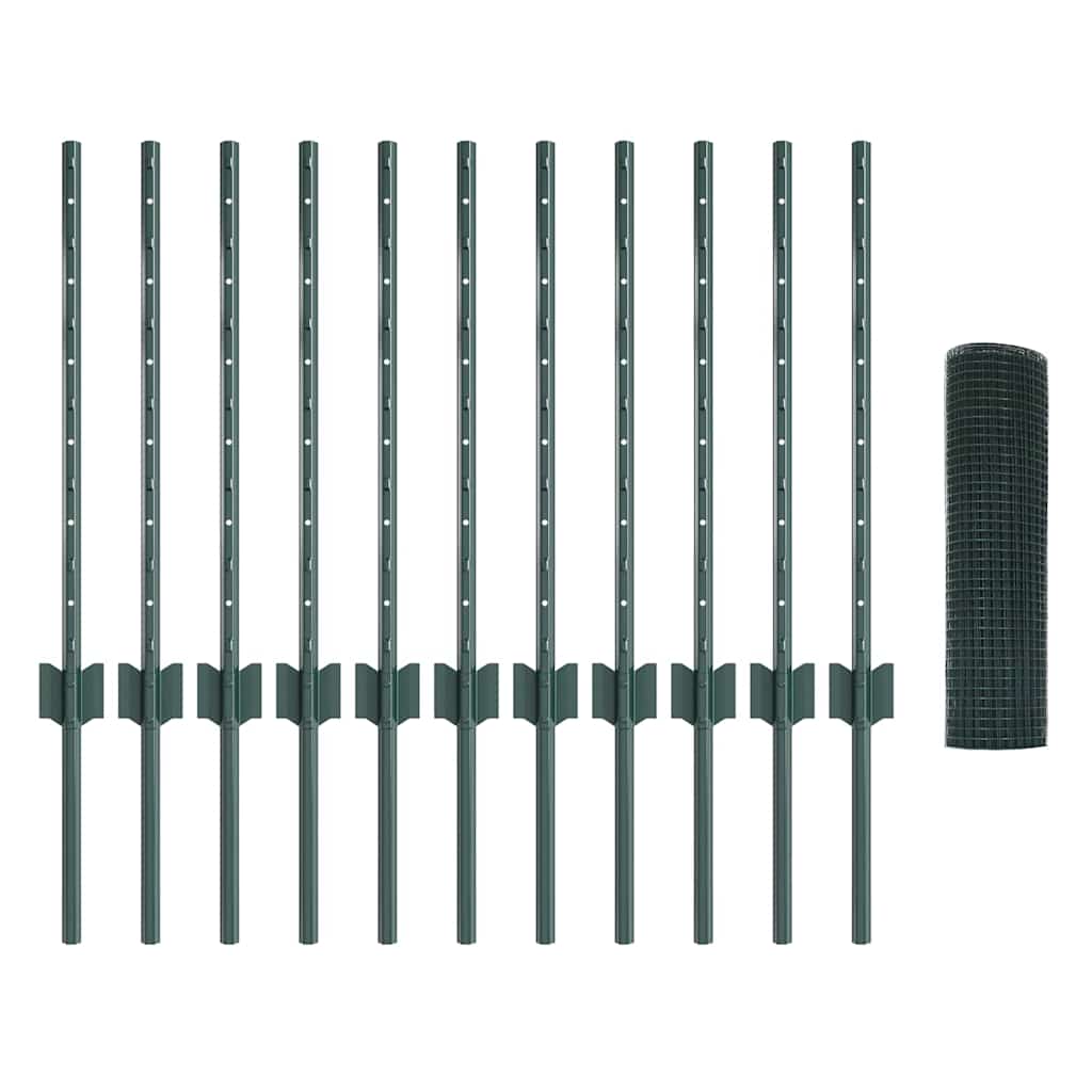 vidaXL Welded Wire Fence with Posts 25 x 0.6 m PVC-Coated Steel Green 5