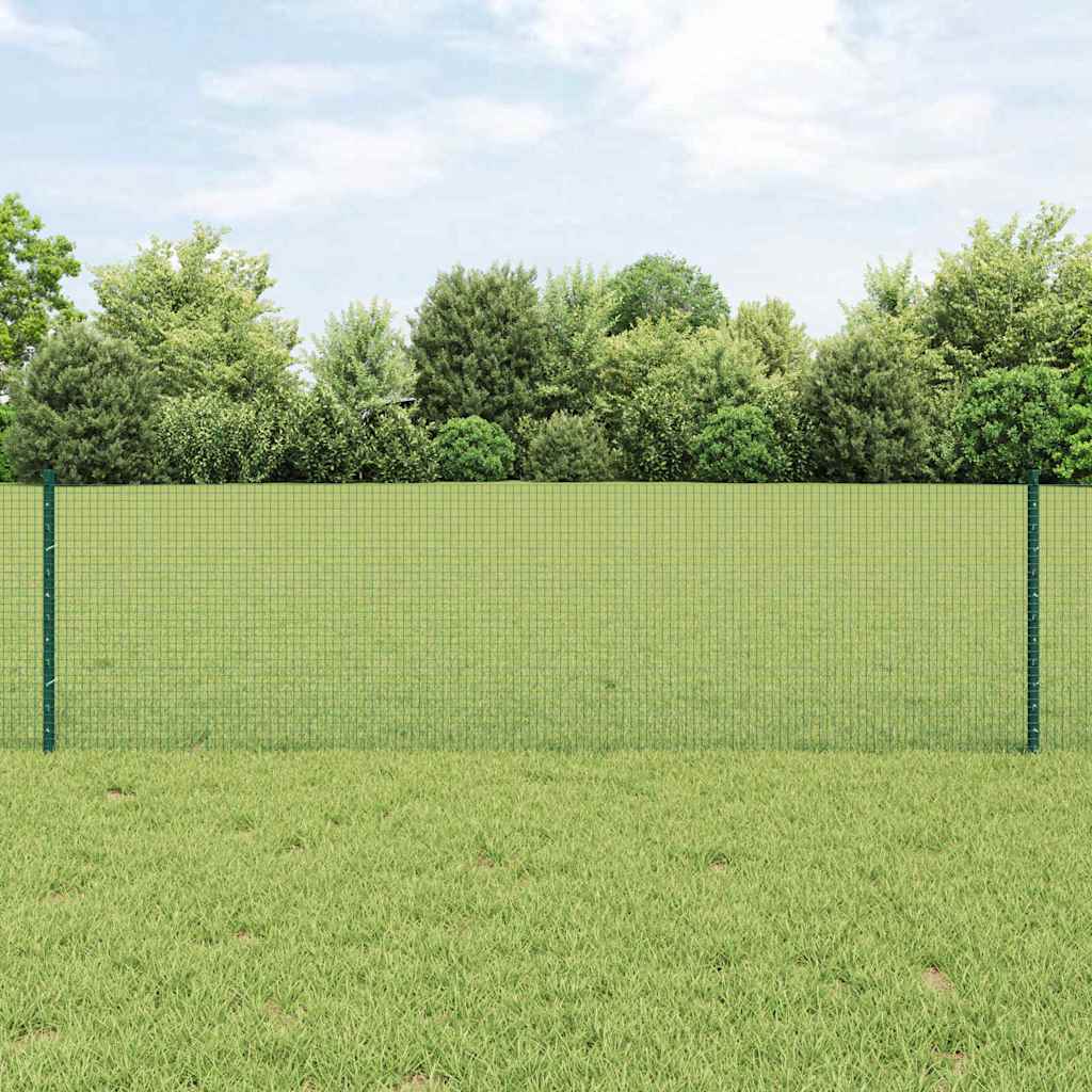 vidaXL Welded Wire Fence with Posts 25 x 0.6 m PVC-Coated Steel Green 1
