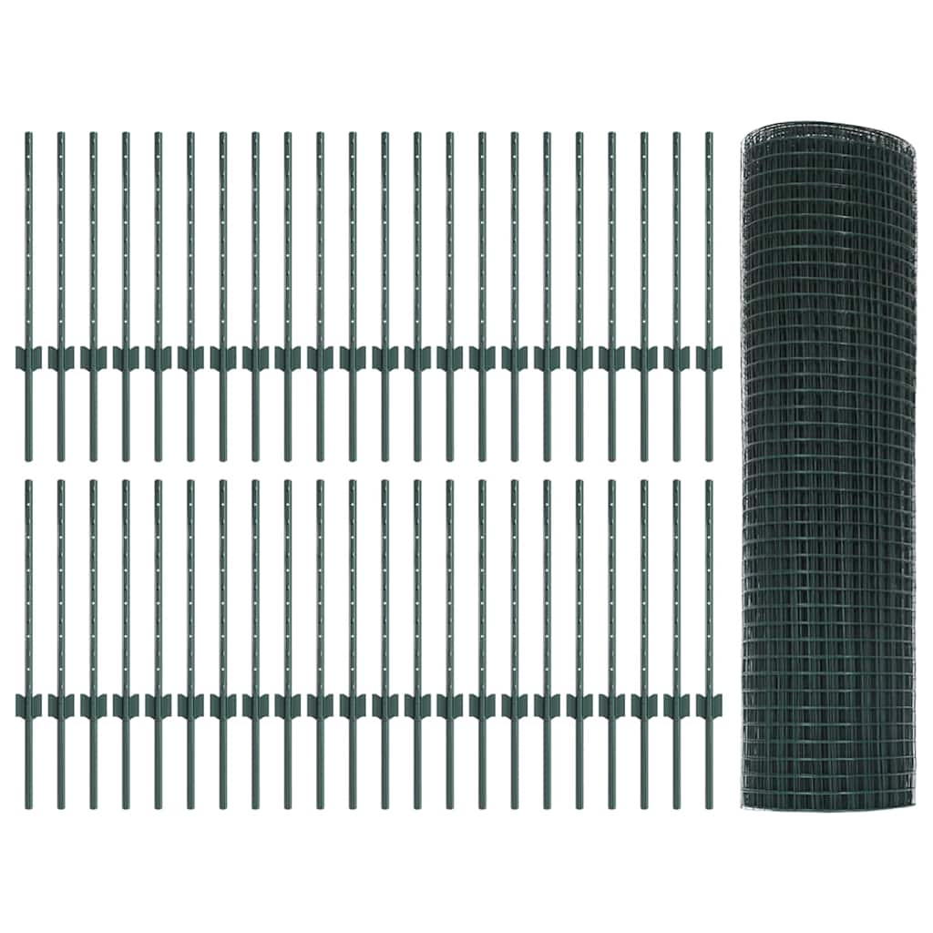 Welded Wire Fence with Posts 100 x 0.5 m PVC-Coated Steel Green 100 x 0 m – 100 x 0.8 m 100 x 0.5 m fence (2.5 x 2.5 cm mesh)