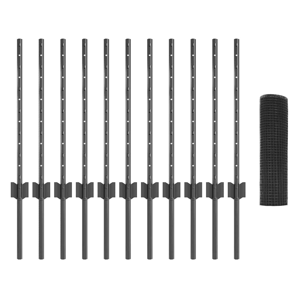 vidaXL Welded Wire Fence with Posts 25 x 0.5 m Galvanised Steel Grey 5