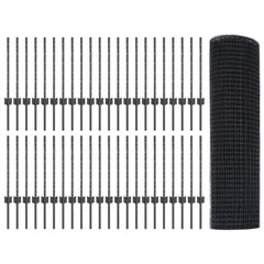 Welded Wire Fence with Posts 100 x 0.5 m PVC-Coated Steel Grey 50 x 0.8 m – 100 x 0.8 m 100 x 0.5 m fence (2.5 x 2.5 cm mesh)