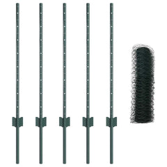 vidaXL Hexagonal Fence with Post 10 x 0.8 m PVC-Coated Steel Green 5