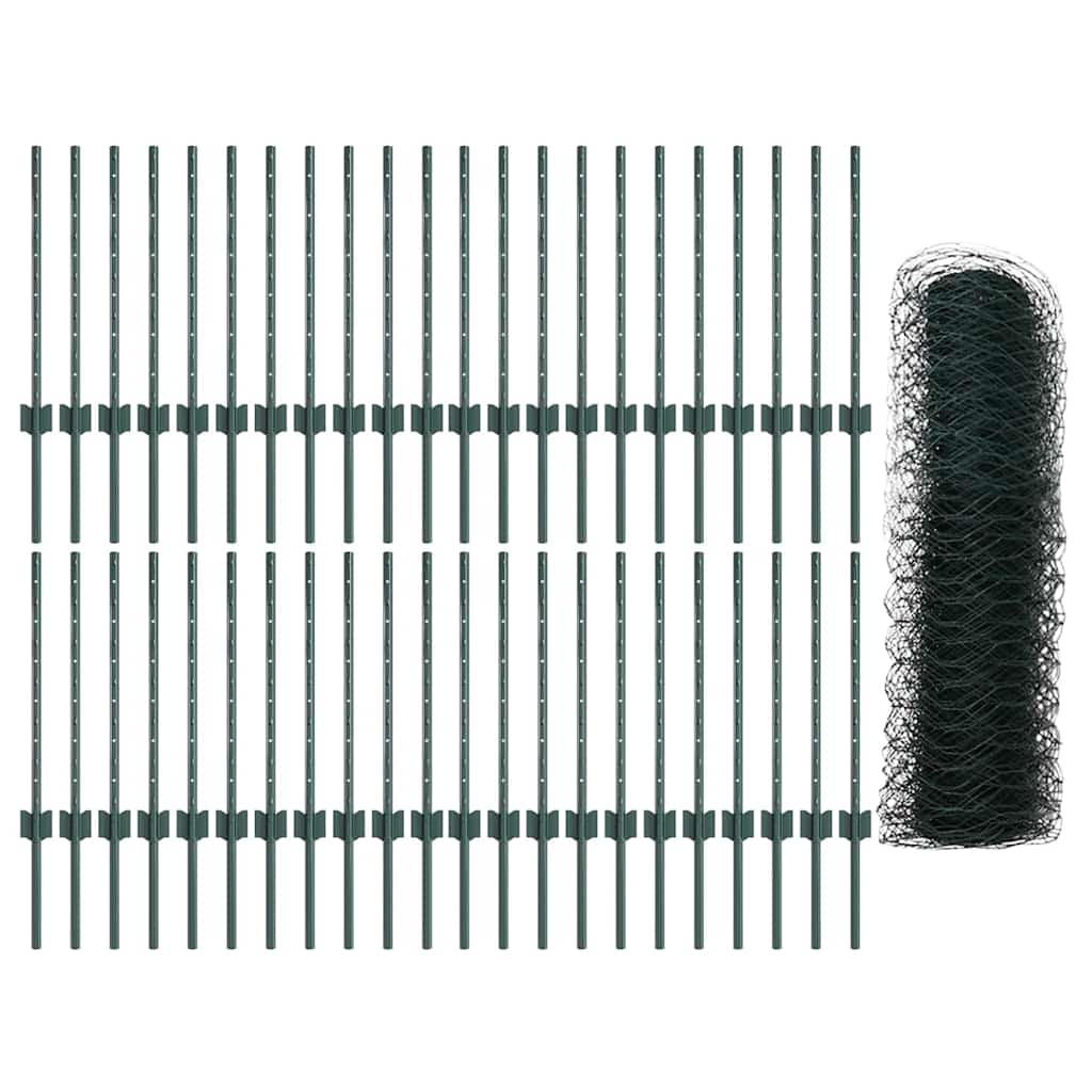 Hexagonal Fence with Post 100 x 0.8 m PVC-Coated Steel Green 100 x 0.6 m – 100 x 1.6 m 100 x 0.6 m fence (5 cm width mesh)