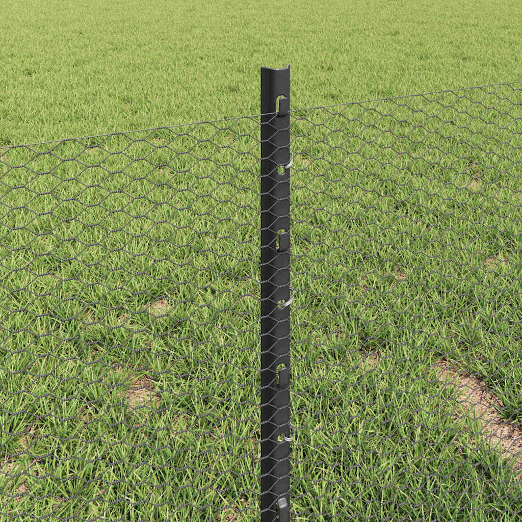 vidaXL Hexagonal Fence with Post 10 x 0.4 m PVC-Coated Steel Grey Mesh 4
