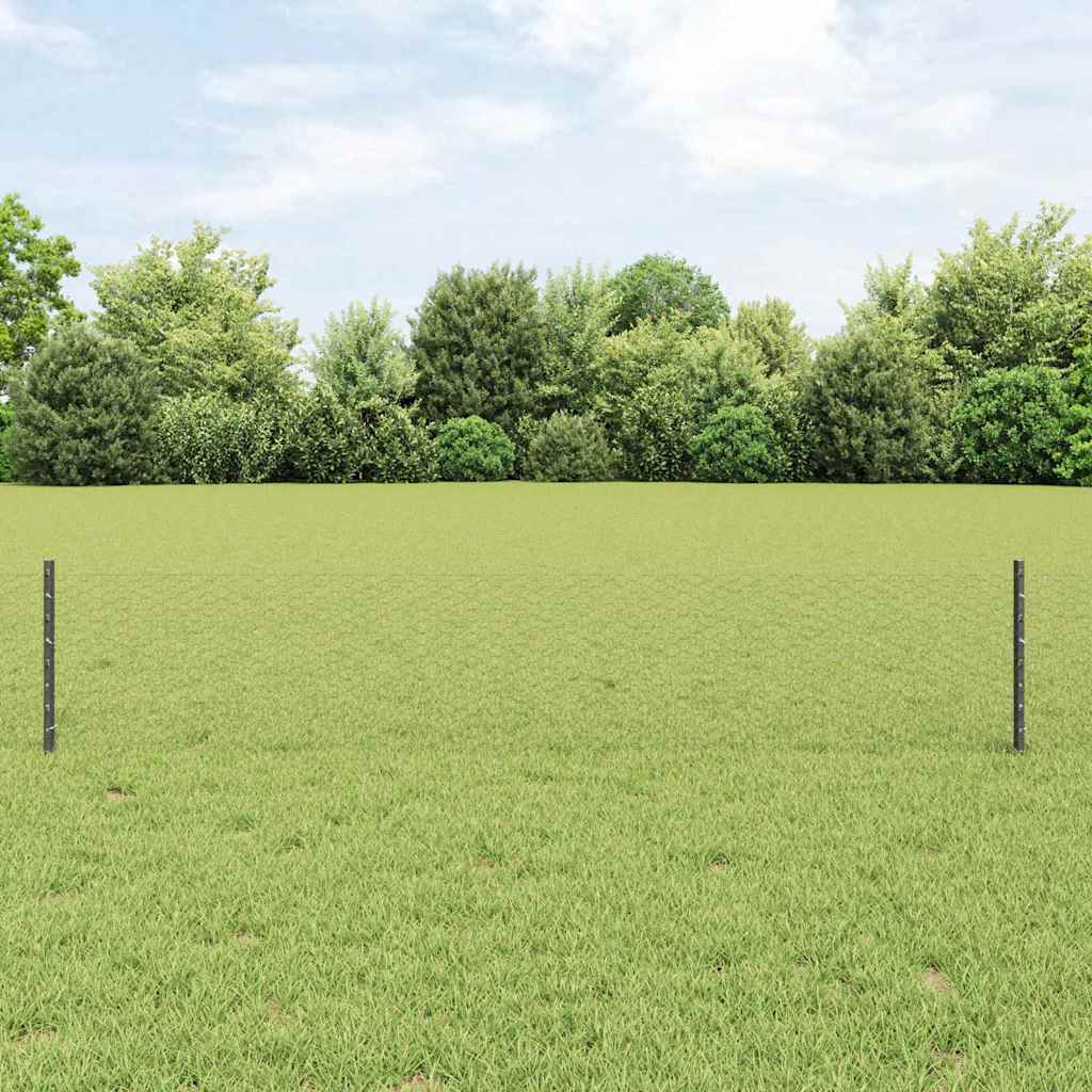 vidaXL Hexagonal Fence with Post 10 x 0.4 m PVC-Coated Steel Grey Mesh 1