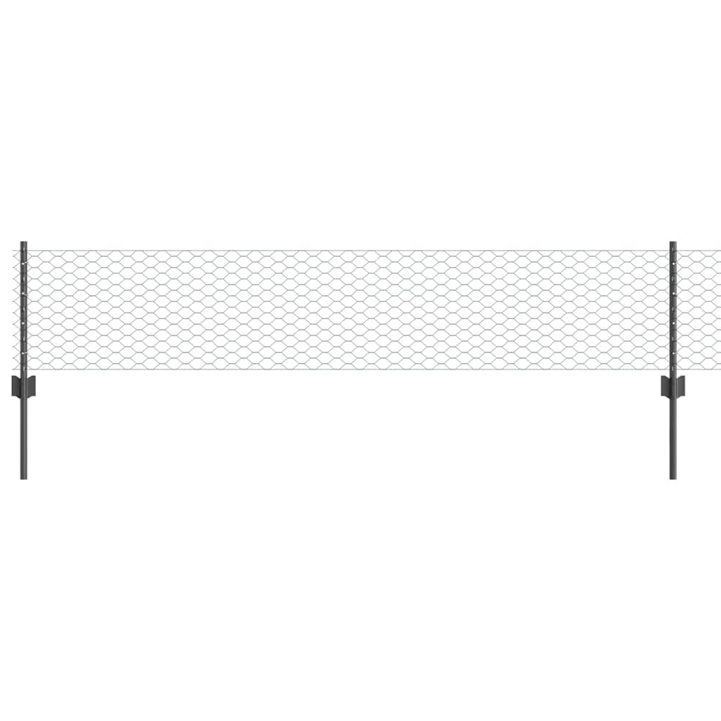 vidaXL Hexagonal Fence with Post 10 x 0.4 m PVC-Coated Steel Grey Mesh 2