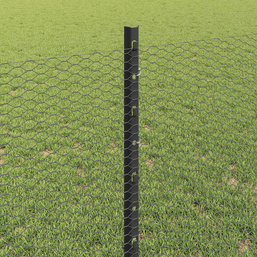 vidaXL Hexagonal Fence with Post 10 x 0.8 m PVC-Coated Steel Grey Mesh 4