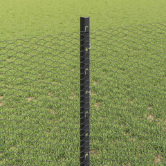 vidaXL Hexagonal Fence with Post 10 x 0.8 m PVC-Coated Steel Grey Mesh 4