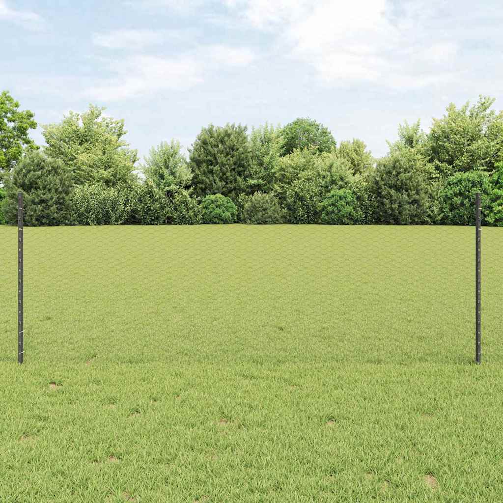 vidaXL Hexagonal Fence with Post 10 x 0.8 m PVC-Coated Steel Grey Mesh 1