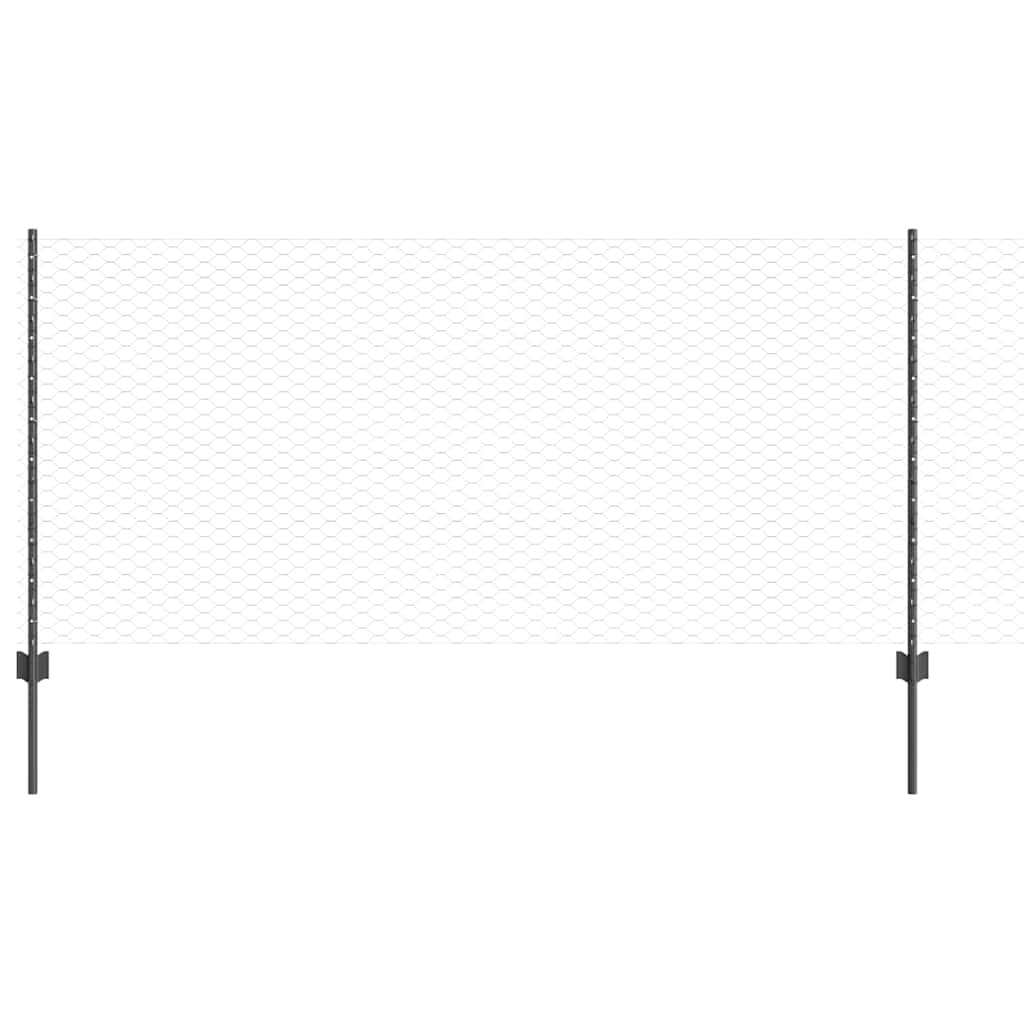 vidaXL Hexagonal Fence with Post 10 x 0.8 m PVC-Coated Steel Grey Mesh 2