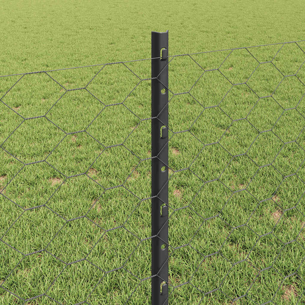 vidaXL Hexagonal Fence with Post 10 x 0.8 m PVC-Coated Steel Grey Mesh 4
