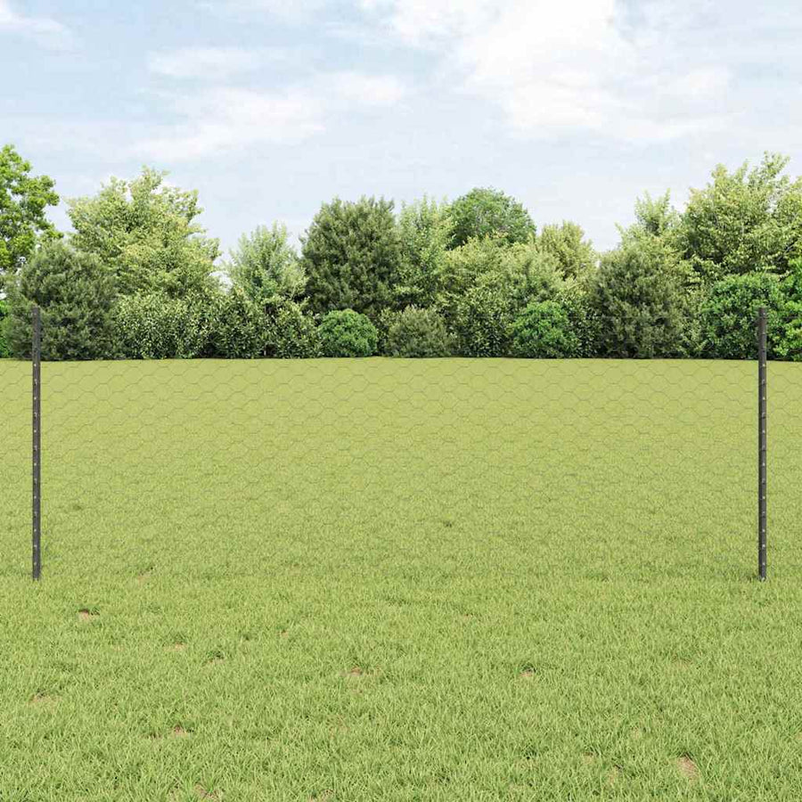 Hexagonal Fence with Post PVC-Coated Steel Grey Mesh