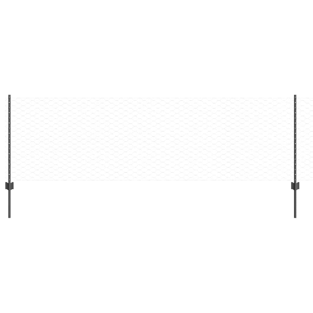 vidaXL Hexagonal Fence with Post 10 x 0.8 m PVC-Coated Steel Grey Mesh 2