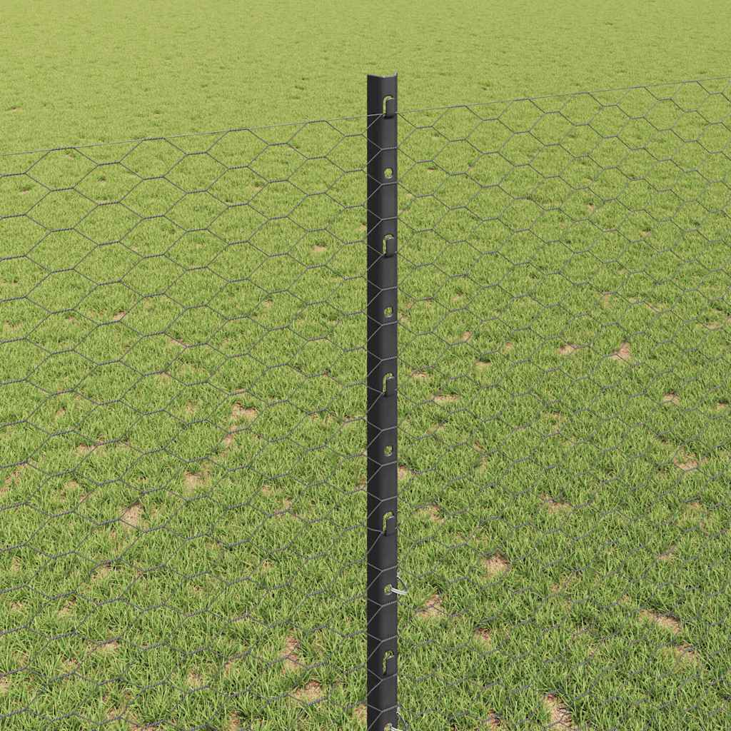 vidaXL Hexagonal Fence with Post 10 x 1.4 m PVC-Coated Steel Grey Mesh 4