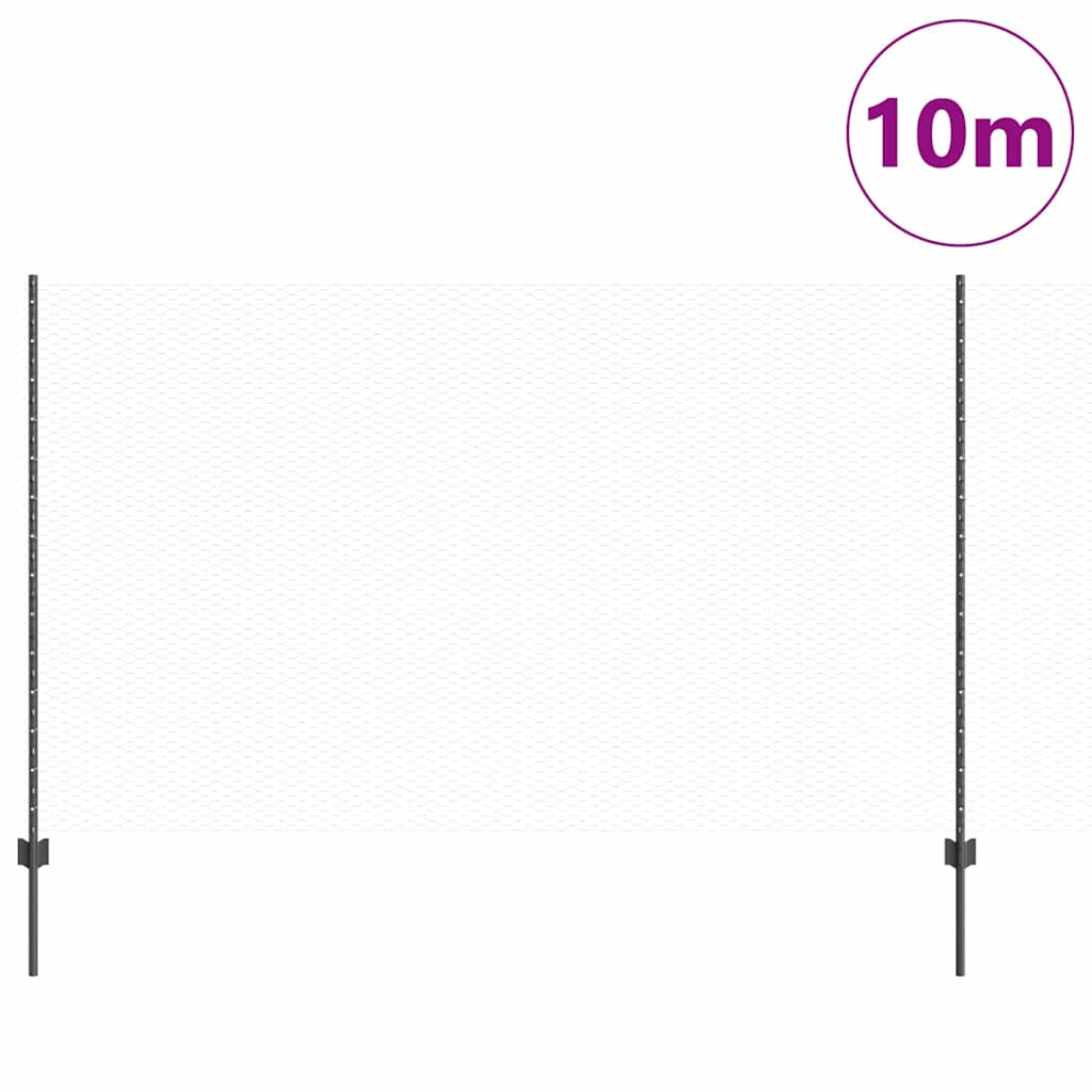 vidaXL Hexagonal Fence with Post 10 x 1.4 m PVC-Coated Steel Grey Mesh 3