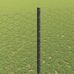 vidaXL Hexagonal Fence with Post 10 x 1.4 m PVC-Coated Steel Grey Mesh 4
