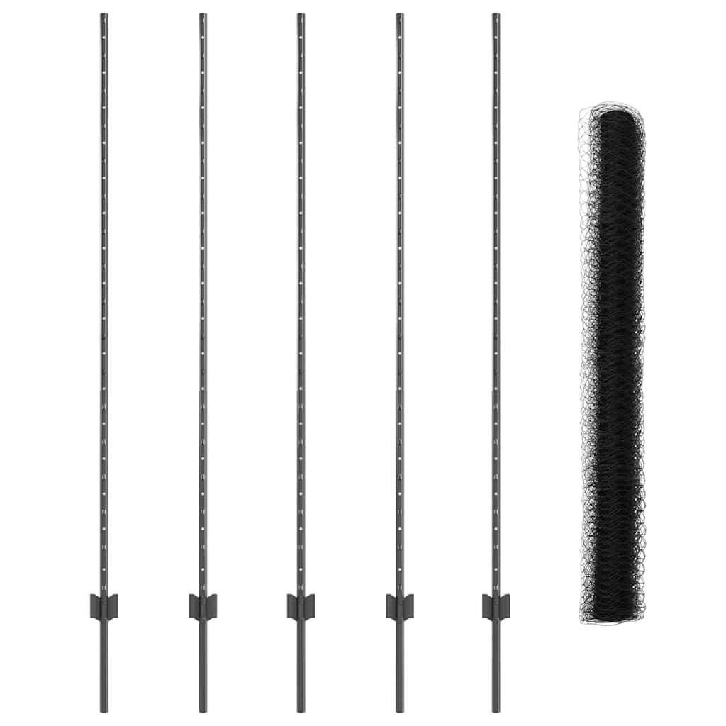 vidaXL Hexagonal Fence with Post 10 x 1.5 m PVC-Coated Steel Grey Mesh 5