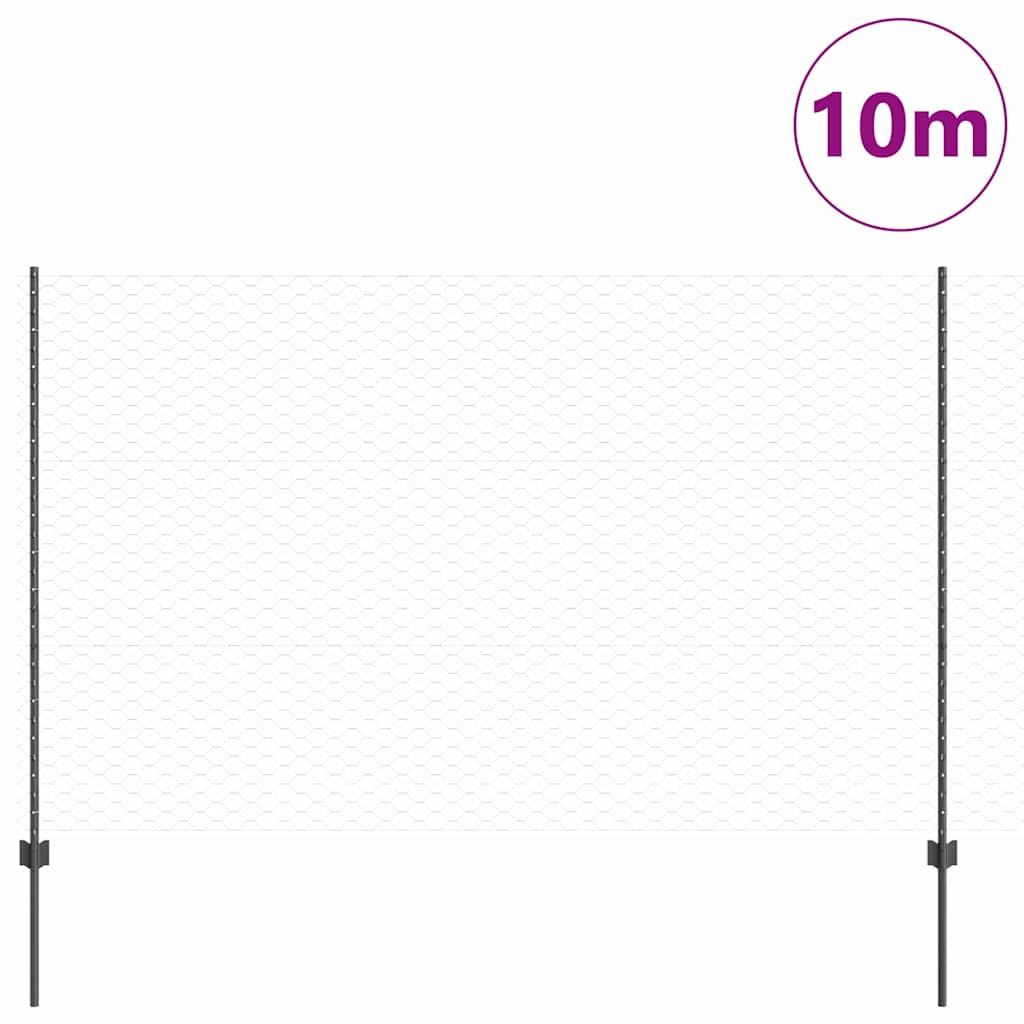 vidaXL Hexagonal Fence with Post 10 x 1.5 m PVC-Coated Steel Grey Mesh 3