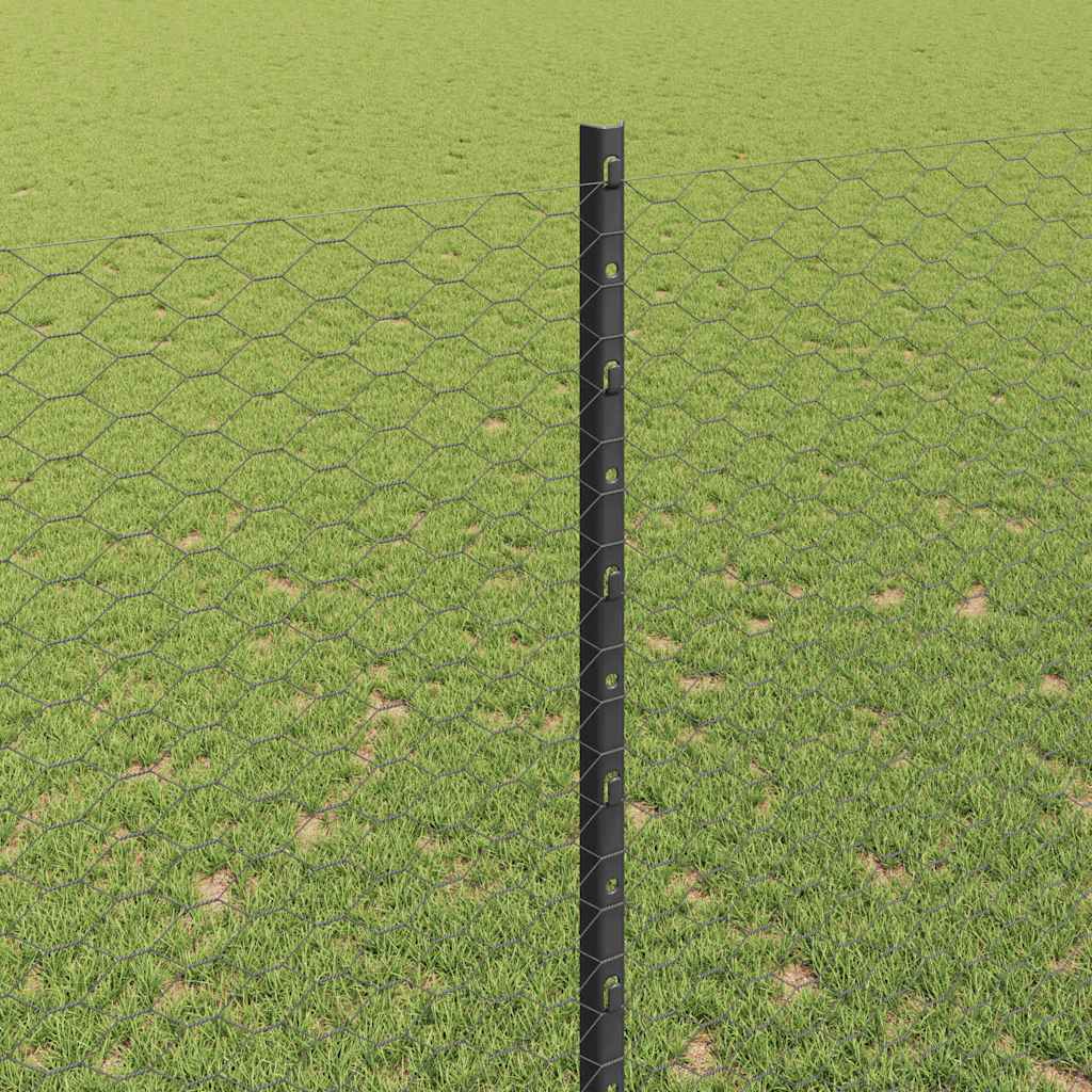 vidaXL Hexagonal Fence with Post 10 x 1.6 m PVC-Coated Steel Grey Mesh 4