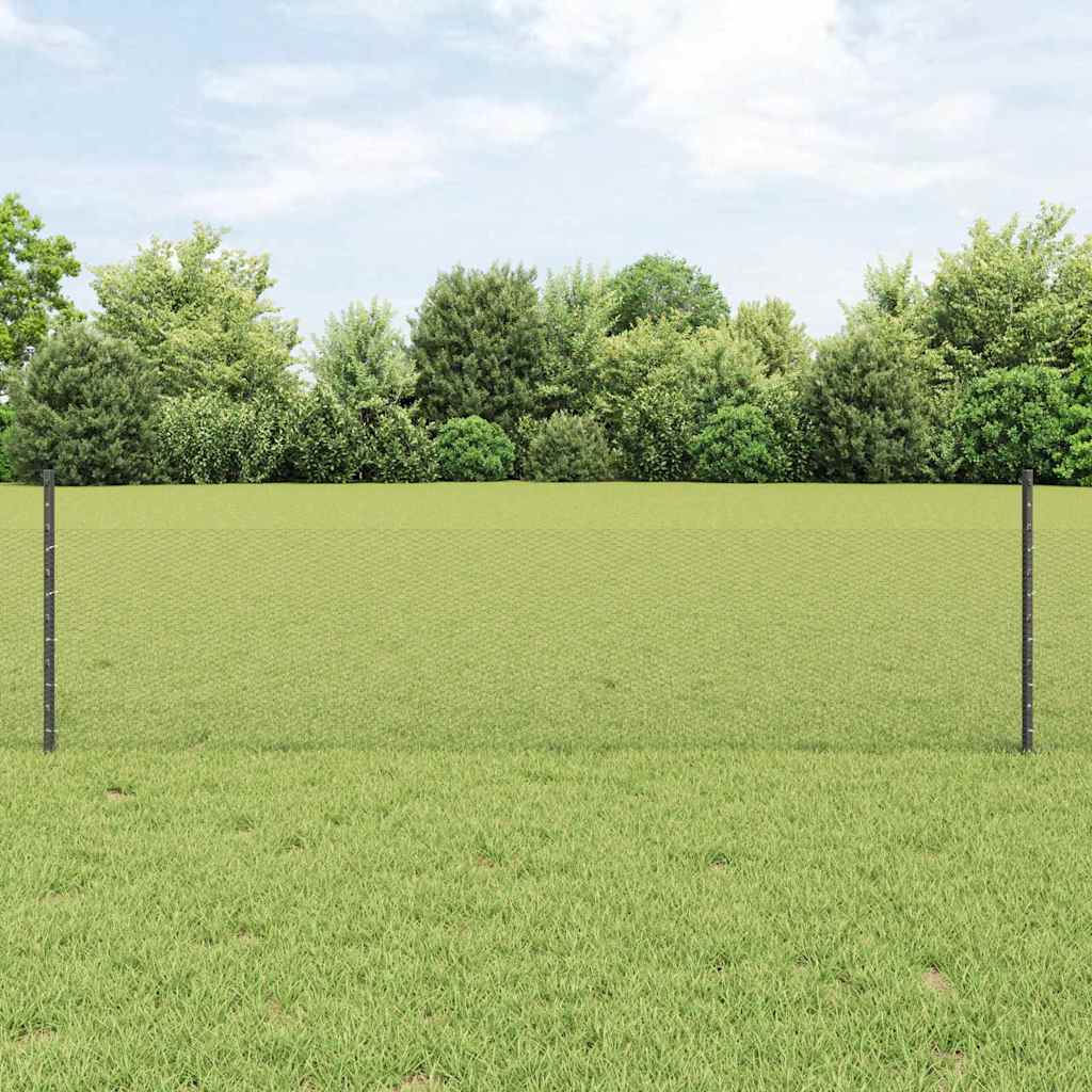 vidaXL Hexagonal Fence with Post 25 x 0.5 m PVC-Coated Steel Grey Mesh 1