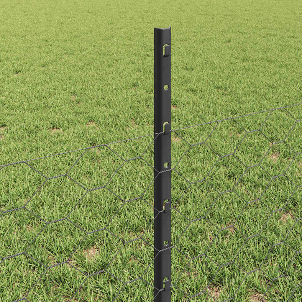 vidaXL Hexagonal Fence with Post 25 x 0.5 m PVC-Coated Steel Grey Mesh 4