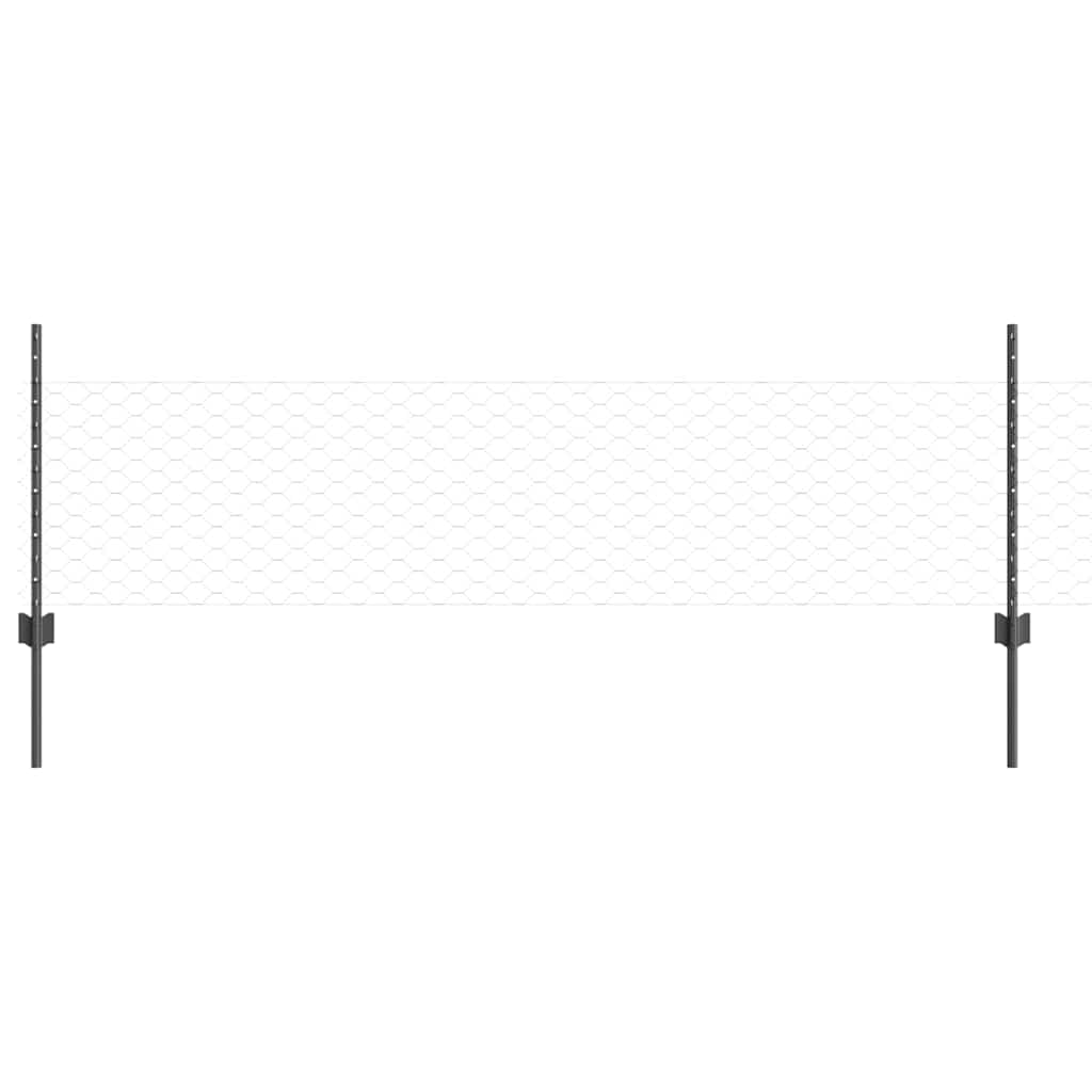vidaXL Hexagonal Fence with Post 25 x 0.5 m PVC-Coated Steel Grey Mesh 2
