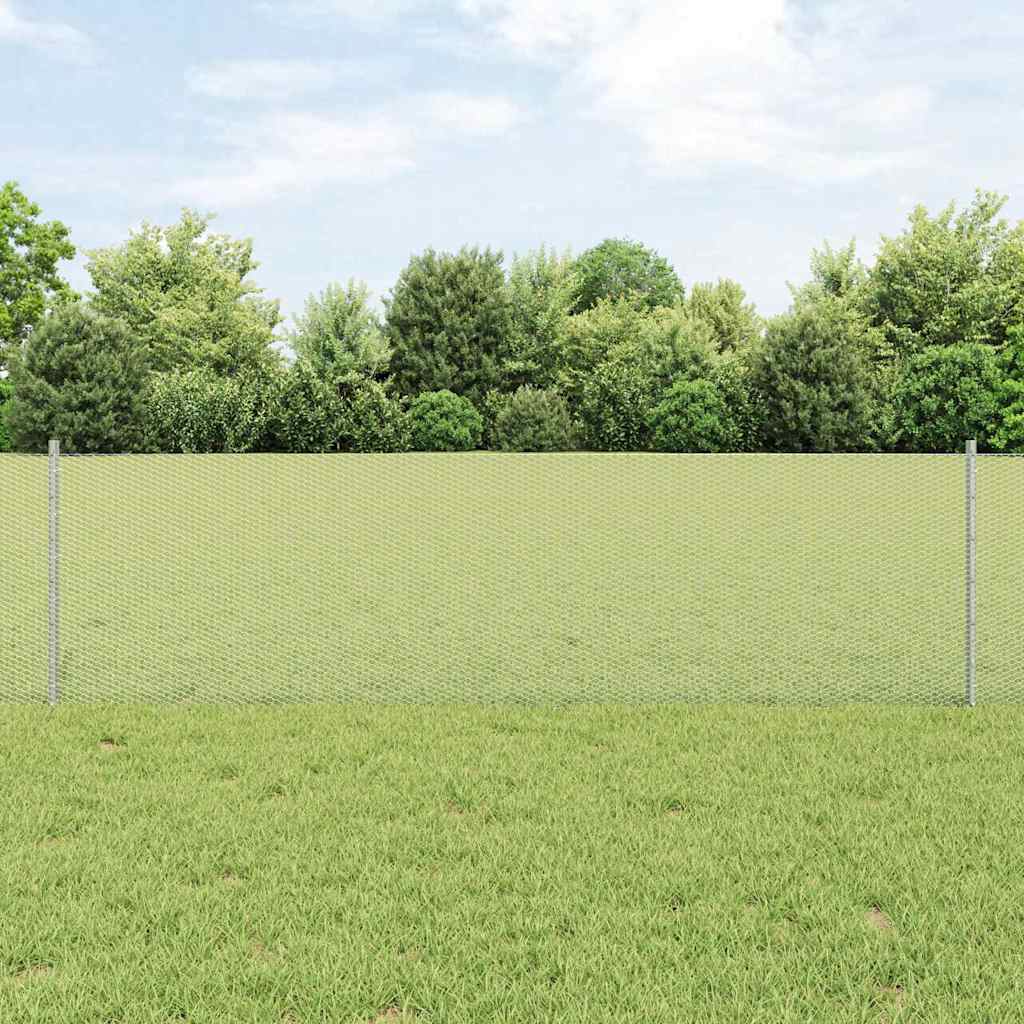vidaXL Hexagonal Fence with Post 10 x 0.6 m Galvanised Steel Silver 1