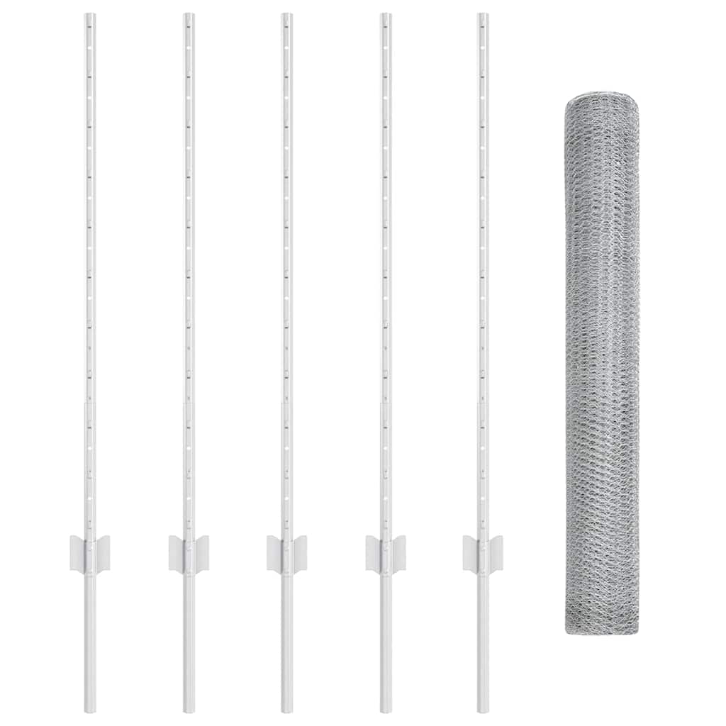vidaXL Hexagonal Fence with Post 10 x 1 m Galvanised Steel Silver Mesh 5