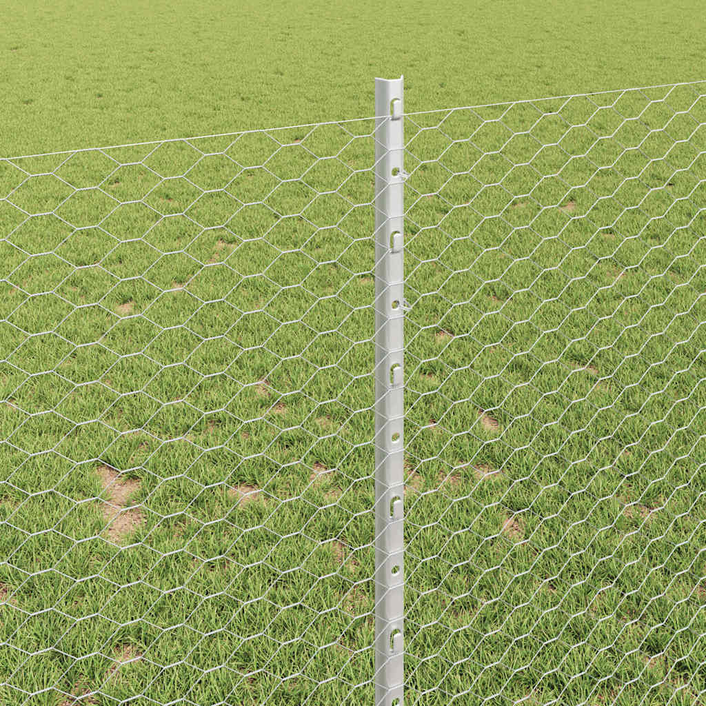 vidaXL Hexagonal Fence with Post 10 x 1 m Galvanised Steel Silver Mesh 4