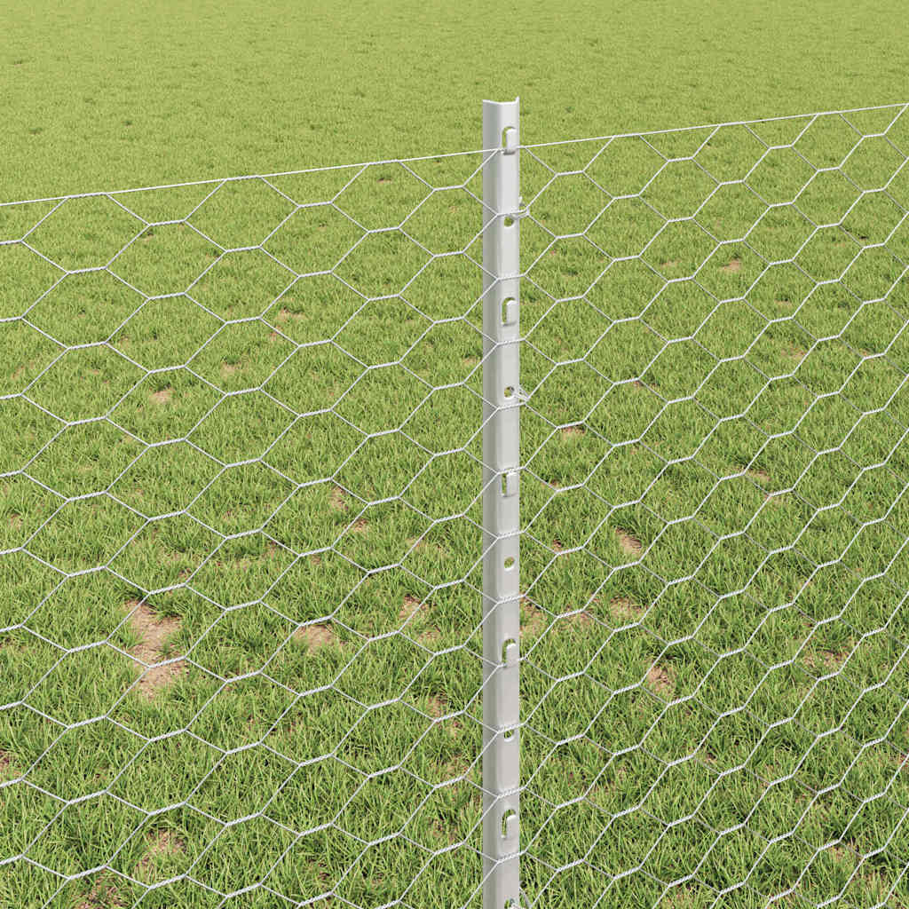 vidaXL Hexagonal Fence with Post 10 x 1 m Galvanised Steel Silver Mesh 4
