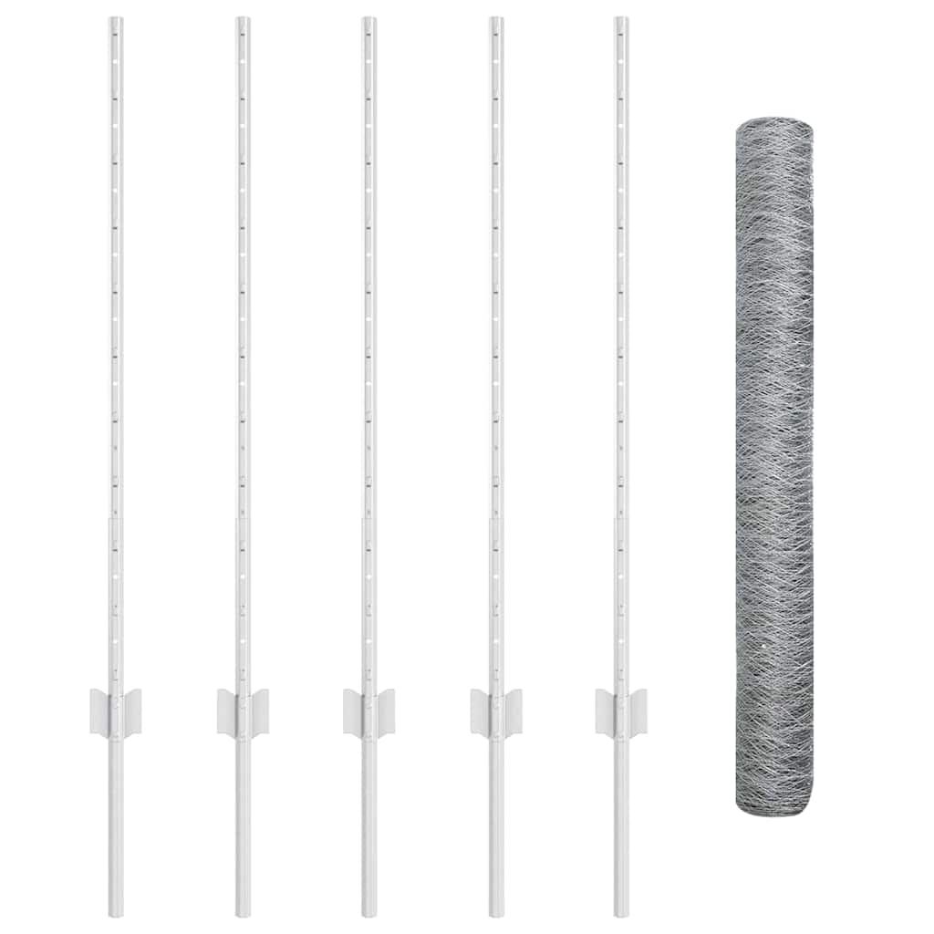 vidaXL Hexagonal Fence with Post 10 x 1 m Galvanised Steel Silver Mesh 5