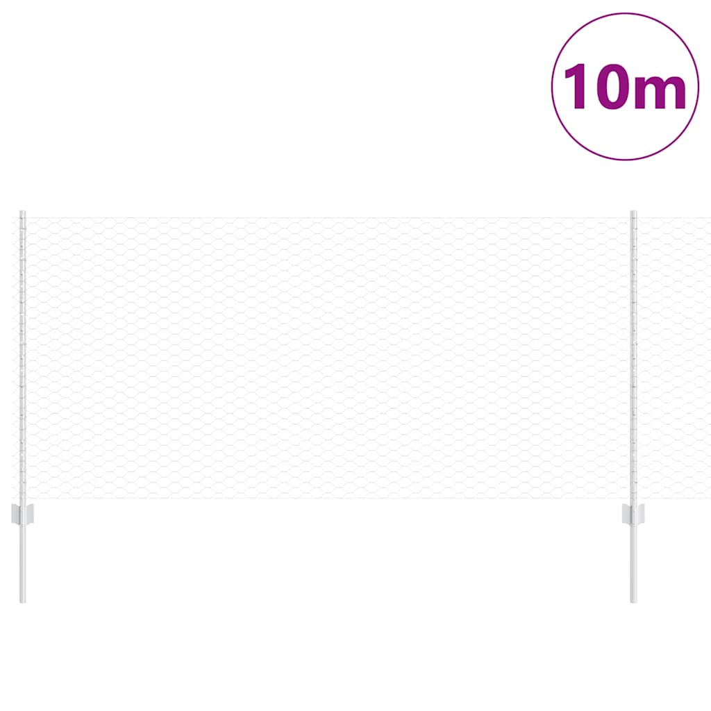 vidaXL Hexagonal Fence with Post 10 x 1 m Galvanised Steel Silver Mesh 3