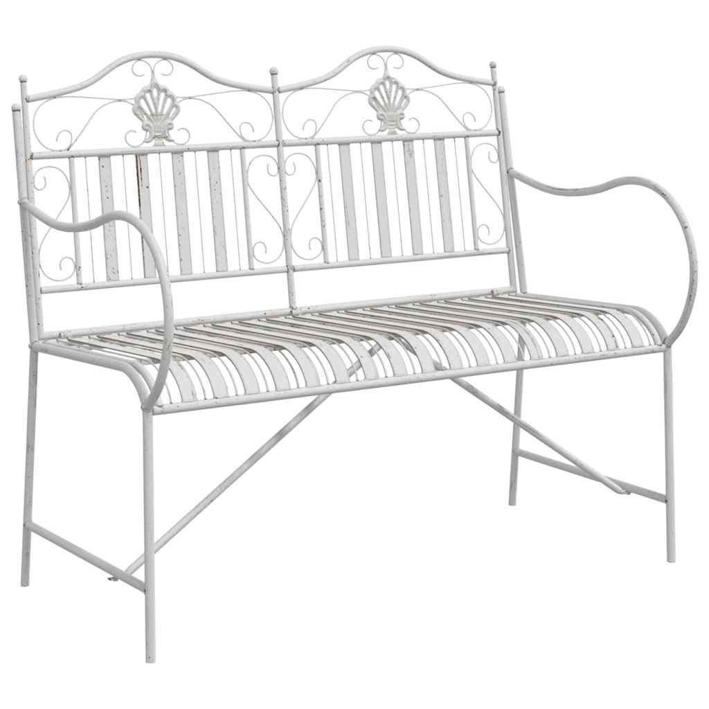vidaXL Garden Bench 2 -Seater 103.5 x 59 x 89 cm Steel Antique White 2