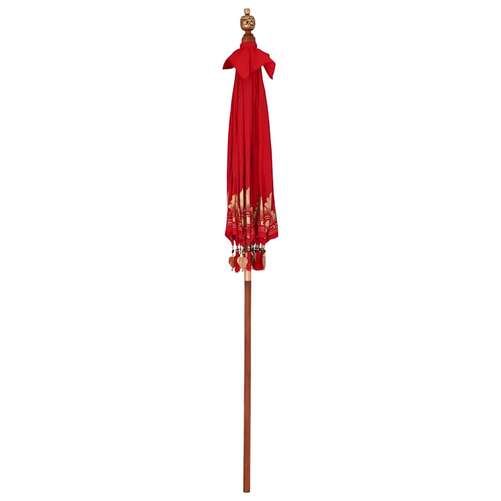 vidaXL Balinese Parasol Red (180-190) x 260 cm Cotton and Wood 4