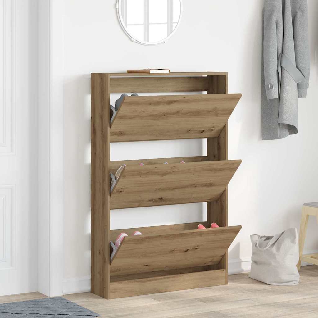 vidaXL Shoe Cabinet 80 x 21 x 125.5 cm Engineered Wood Artisan Oak 4
