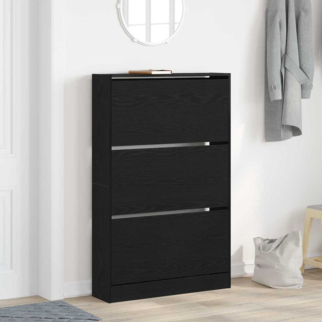 vidaXL Shoe Cabinet 80 x 21 x 125.5 cm Engineered Wood Black Oak 1
