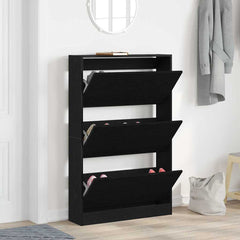 vidaXL Shoe Cabinet 80 x 21 x 125.5 cm Engineered Wood Black Oak 4
