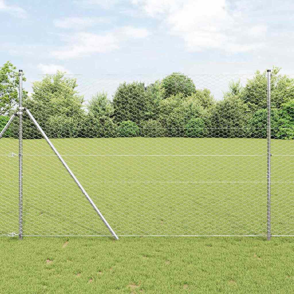 vidaXL Hexagon Fence 1.6 x 25 m Galvanised steel Silver 1