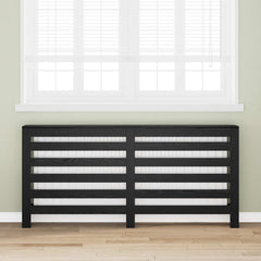 Radiator Cover 175x20x82 cm Engineered Wood Horizontal Slats Black oak
